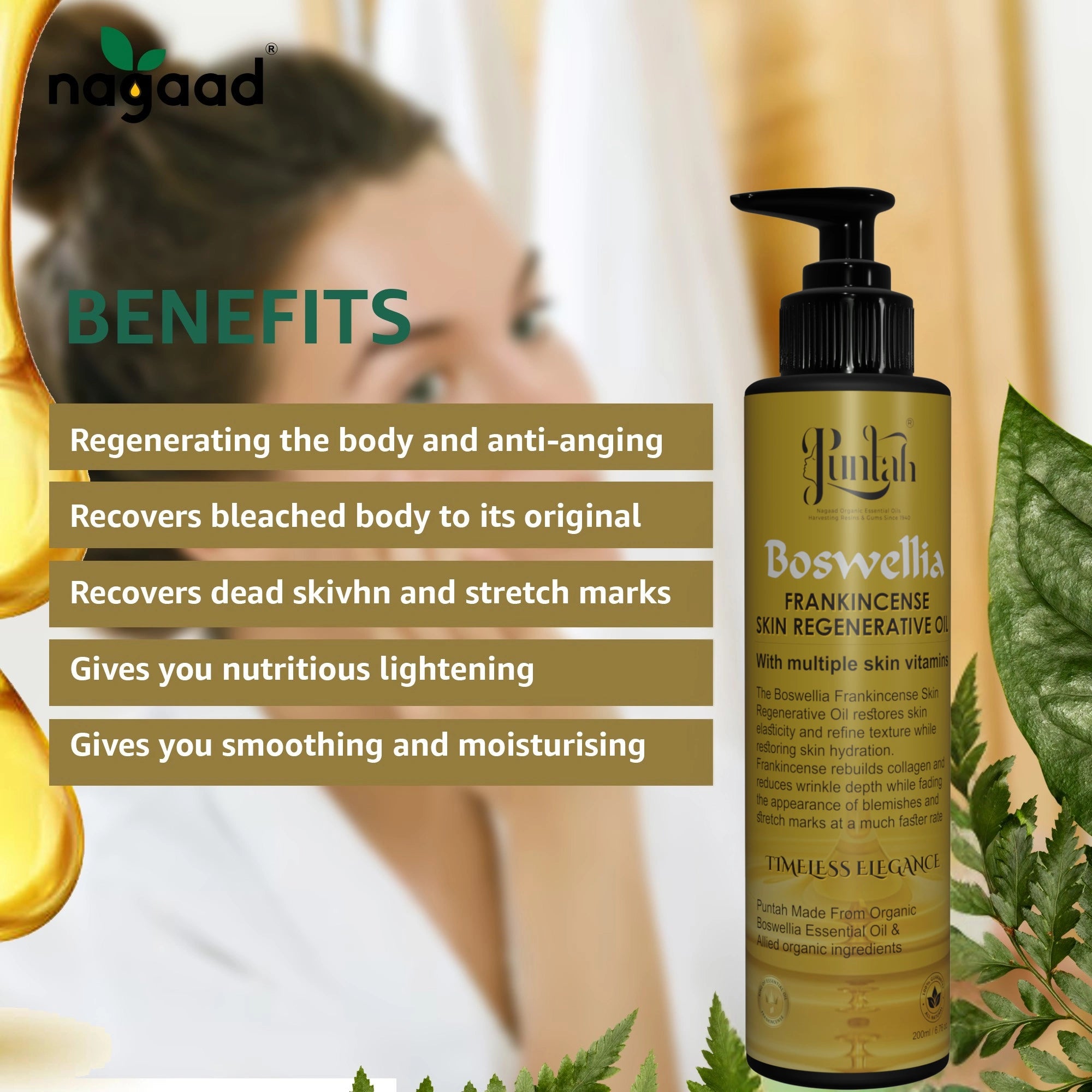 A single palm leaf in a clear glass of water on a white background.